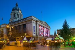 Civic Collection: Council House and Christmas Market, Market Square, Nottingham, Nottinghamshire, England
