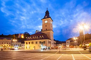 Clock Towers Prints: Council Square, Old Town square in Brasov, Transylvania, Romania, EuropeEurope