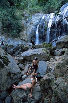 Tobago Prints: Couple at Argyle waterfall