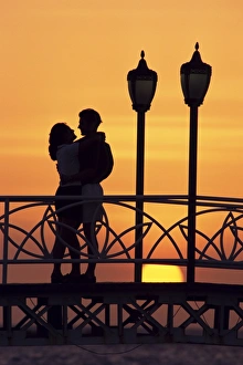 Love Prints: Couple on bridge, Aruba, West Indies, Dutch Caribbean, Central America
