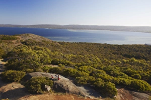 Images Dated 29th December 2010: Couple looking out over Princess Royal Harbour from Mount Melville, Albany