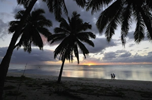 Boy Friend Prints: Couple walking on beach, Paradise Cove, Aitutaki, Cook Islands, South Pacific Ocean
