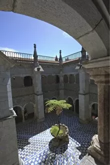 Courtyard in Pena National Palace, Sintra, UNESCO World Heritage Site, Portugal, Europe