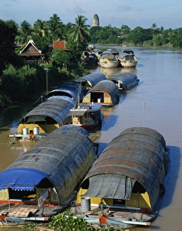 House Boat Prints: Covered boats on the Chao Phraya river at Ayutthaya