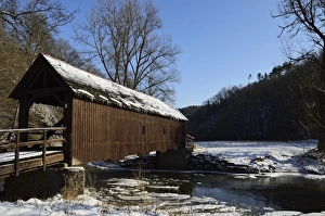 Covered Bridge Prints: Covered bridge over the River Neckar in winter