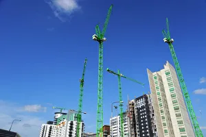Crane Prints: Cranes on an apartment building site, Manchester, England, United Kingdom, Europe