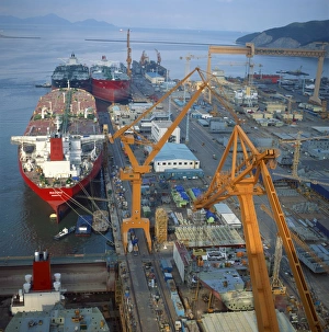 Crane Prints: Cranes and ships in the Okpo Shipyard in South Korea
