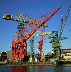 Images Dated 25th February 2008: Cranes at the Swan Hunter shipyard on the River Tyne, Northeast, England
