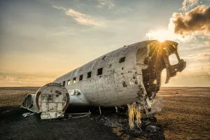 Crash Prints: A crashed DC3 aircraft on a black sand beach near Vik, Iceland, Polar Regions