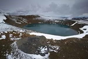Crater lake Viti in winter, on Krafla volcano, Krafla geothermal area near Lake Myvatn