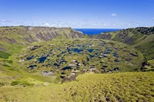 Crater of Ranu Kau, Rapa Nui (Easter Island), Chile, South America