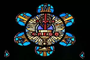 Images Dated 4th May 2006: Credo in stained glass window, Douarnenez, Finistere, Brittany, France, Europe
