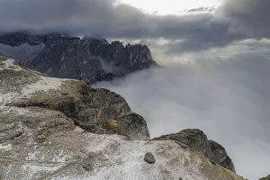 Sexten Dolomites Prints: Croda dei Toni mountain and Auronzo Valley in a sea of clouds, Sesto Dolomites