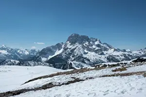 Croda Rossa D'Ampezzo mountain covered by pristine snow, Dolomites, Italy, Europe