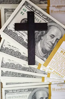 Images Dated 24th June 2008: Cross and bank notes, France, Europe