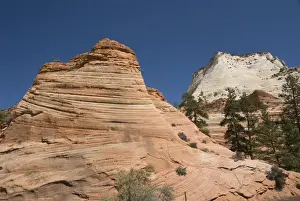 Cross-bedded sandstone formations (ancient sand dunes), seen from the Zion to Mount Carmel Highway