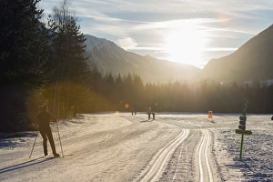 Rhone Alps Prints: Cross country skiers, Chamonix Valley, Rhone Alps, Haute Savoie, France, Europe
