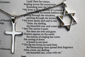 Judaism Prints: Cross and Star of David over Old Testament, Eure, France, Europe