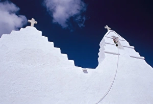 Panagia Paraportiani Prints: Crosses and front top of Christian church of Panagia Paraportiani