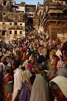 Crowds Prints: Crowds on the Panchaganga ghat during Kartik Poonima festival, Varanasi