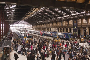 Railway Station Prints: Crowds of people in the Gare de Lyon, Paris, France, Europe