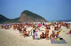 Crowd Prints: Crowds of people sunbathing on Copacabana Beach in Rio de Janeiro, Brazil, South America