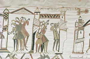 Crowds point to Halleys Comet, February 1066, Bayeux Tapestry, Normandy Crowds point to Halleys Comet, February 1066, Bayeux Tapestry, Normandy
