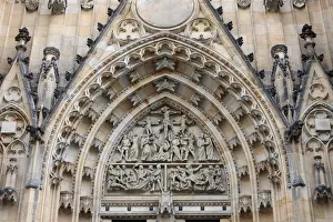 Biblical Prints: The Crucifixion, St. Vituss Cathedral tympanum, Prague, Czech Republic, Europe
