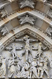 Biblical Prints: The Crucifixion, St. Vituss Cathedral tympanum, Prague, Czech Republic, Europe