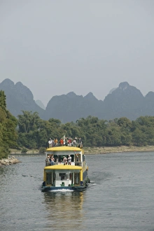 Guilin Prints: Cruise boat between Guilin and Yangshuo, Li River, Guilin, Guangxi Province, China, Asia