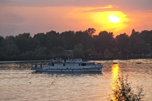 Kiev Prints: Cruise Boat, River Dnipro, Kiev, Ukraine, Europe