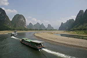 Guilin Prints: Cruise boats on Li River, between Guilin and Yangshuo, Li River, Guilin