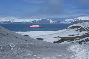 Unrecognisable People Prints: Cruise ship anchoring in the volcanic crater of Deception Island