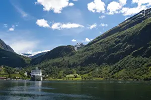 Cruise Ship Prints: Cruise Ship in Geirangerfjord, UNESCO World Heritage Site, Norway, Scandinavia, Europe