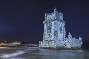 Tagus River Prints: Cruise ship behind Torre de Belem (Belem Tower) (Tower of St