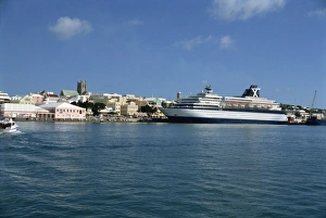 Hamilton Prints: Cruise ship and waterfront, Hamilton, Bermuda, Atlantic Ocean, Central America