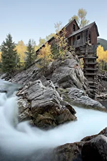 Fall Prints: Crystal Mill with aspens in fall colors, Crystal, Colorado, United States of America