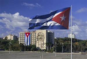 Flew Prints: Cuban flag flying outside the Ministerio del Interior, Plaza de la Revolucion
