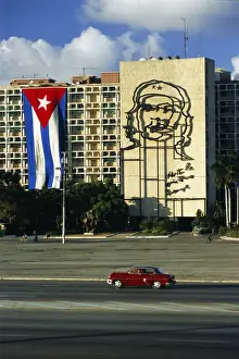 Patriotism Prints: Cuban flag outside the Ministerio del Interior at Plaza de la Revolucion