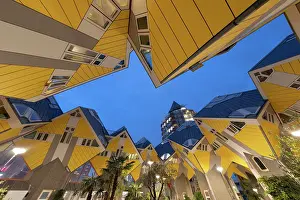 Recreational Prints: Cube houses shine brightly at night in Rotterdam with unique architecture and design