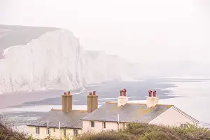 Chalk Cliffs Prints: Cuckmere Haven and the Seven Sisters chalk cliffs on a misty day