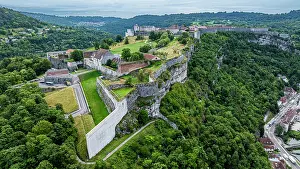 Preservation Prints: Cultural heritage site showcasing the citadel of Besancon from above in France with green landscapes