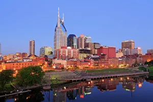 Nashville Prints: Cumberland River and Nashville skyline, Tennessee, United States of America, North America