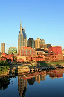 Nashville Prints: Cumberland River and Nashville skyline, Tennessee, United States of America, North America