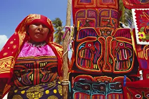 Clothes Prints: Cuna indian woman displays her molas (traditional garments)