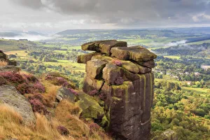 Heather Prints: Curbar Edge, summer heather, view towards Chatsworth, Peak District National Park