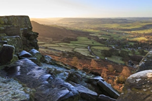 Winter Scene Prints: Curbar Edge, at sunrise on a frosty winter morning