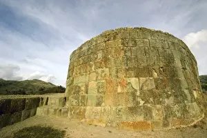 Southern Highlands Prints: Curved wall showing classic mortar-less stonework in the unique elliptical structure of the Temple of the Sun