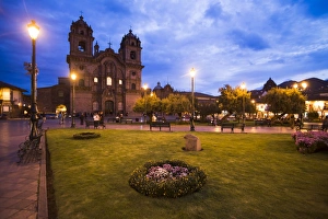 Cusco Prints: Cusco Cathedral Basilica of the Assumption of the Virgin at night, Plaza de Armas