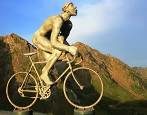 Creativity Prints: Cyclist sculpture at summit of Col Du Tourmalet, Pyrenees, France